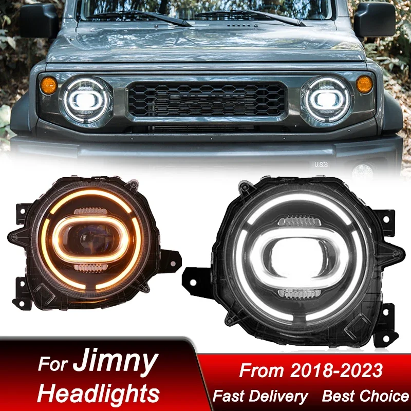 

Поп-автомобильные фары для Suzuki Jimny JB74 2018-2023 Benz, полностью светодиодные фары в сборе, обновленный комплект аксессуаров для линз проектора