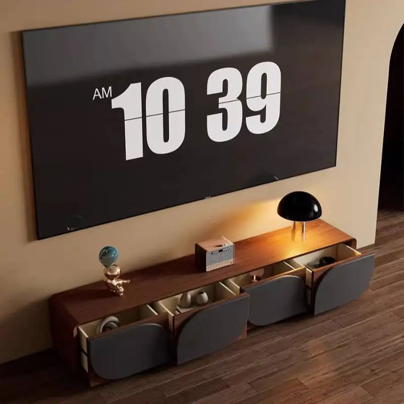 خزانة تلفزيون سوداء للتخزين أدراج عصرية إخفاء مصمم خزانة تلفزيون إسكندنافية شقق فاخرة أثاث Fernseher Tisch للمنزل #3