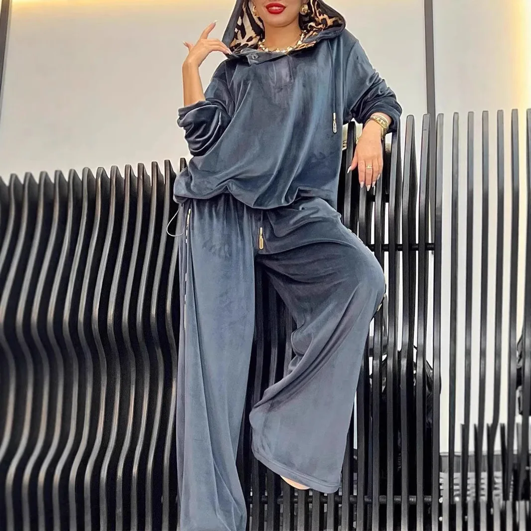 

2026 Hoodie and Pants Set Leopard Print Oversized Casual Two Piece Outfit for Women Loungewear Streetwear