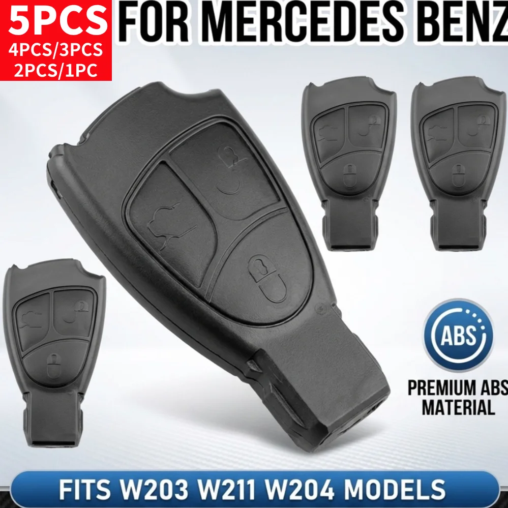 

5-1 шт. чехол для автомобильного ключа Mercedes Benz с 3 кнопками, сменный корпус для ключа Mercedes Benz W203 W211 W204, черный