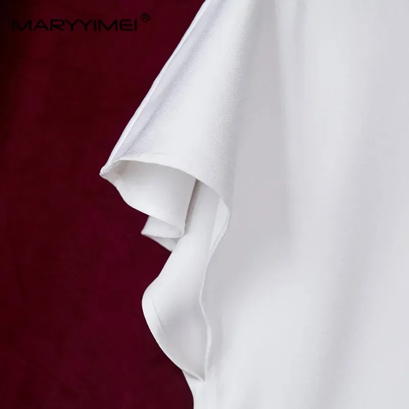 MARYYIMEI أنيقة زهرة طباعة فستان أبيض طويل المرأة مثير الخامس الرقبة قصيرة الأكمام حزمة الأرداف سليم الصيف المدرج فساتين