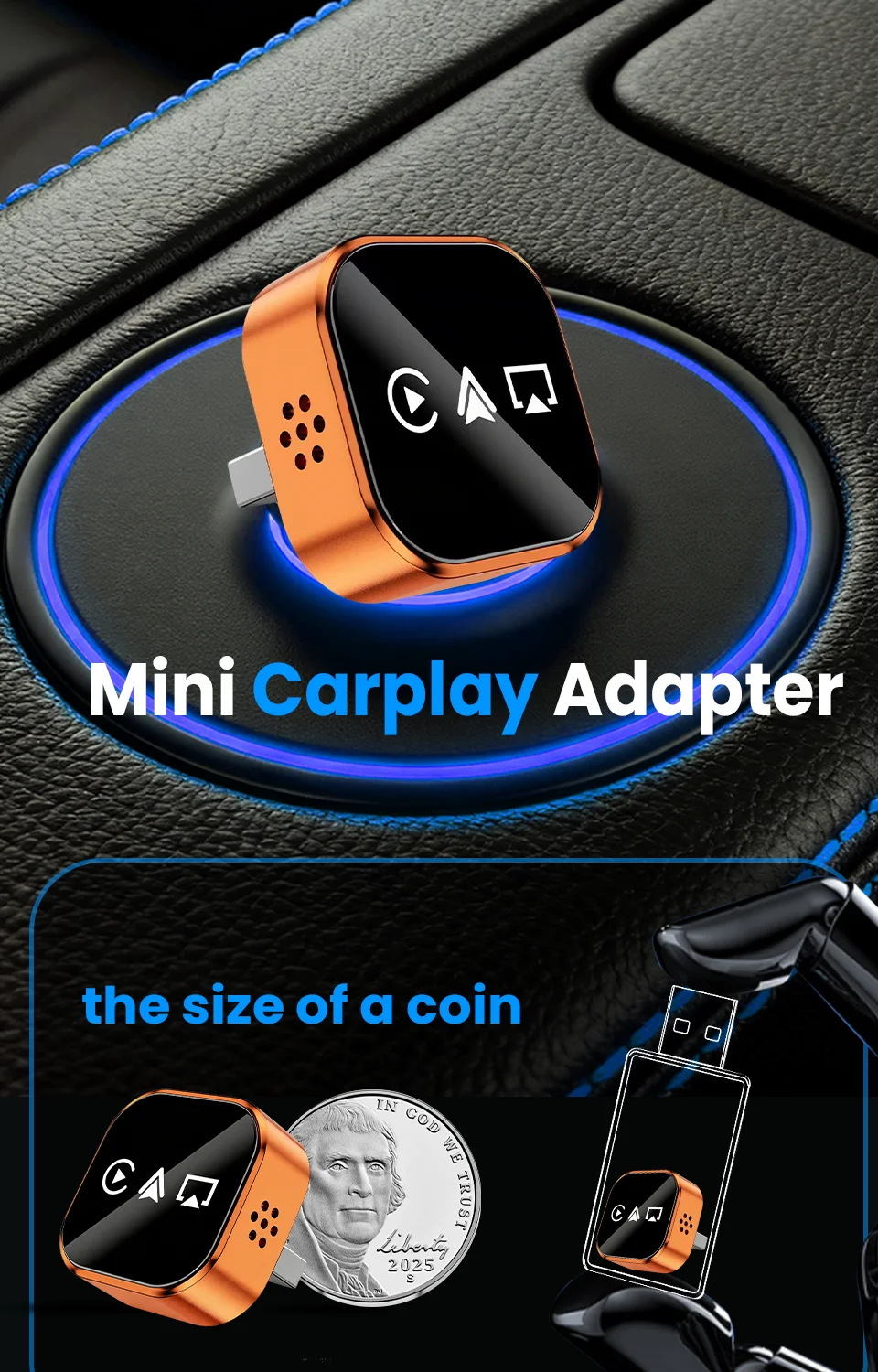 CarRocket 4-in-1 Upgrade Wireless Carplay Adapter Android Auto Mirror Link Smart MiNi AI Box Plug & Play für Toyota Ford Benz VW – Detail 9