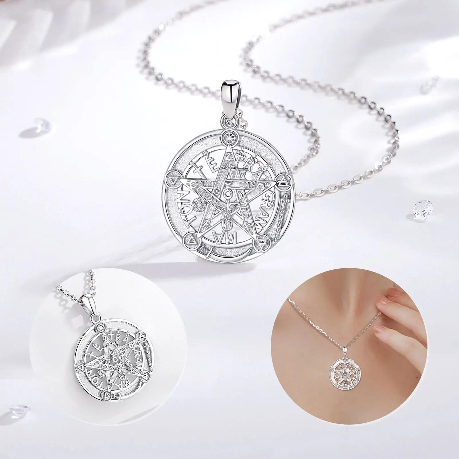 Eudora 925 Sterling Silver Pentagram Necklace Guardian Star Tetragrammaton Rune Amulet Pendant Jewelry Fine Gift For Men Women