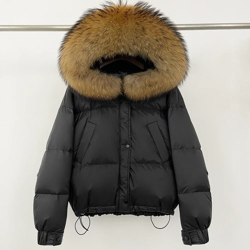 Herbst Winter Weibliche Unten Jacke Mit Kapuze Neue Echt Waschbären Pelz Parkas Mantel Weiße Ente Unten Jacke Frauen Warme Fuchs Pelz Puffer Jacke