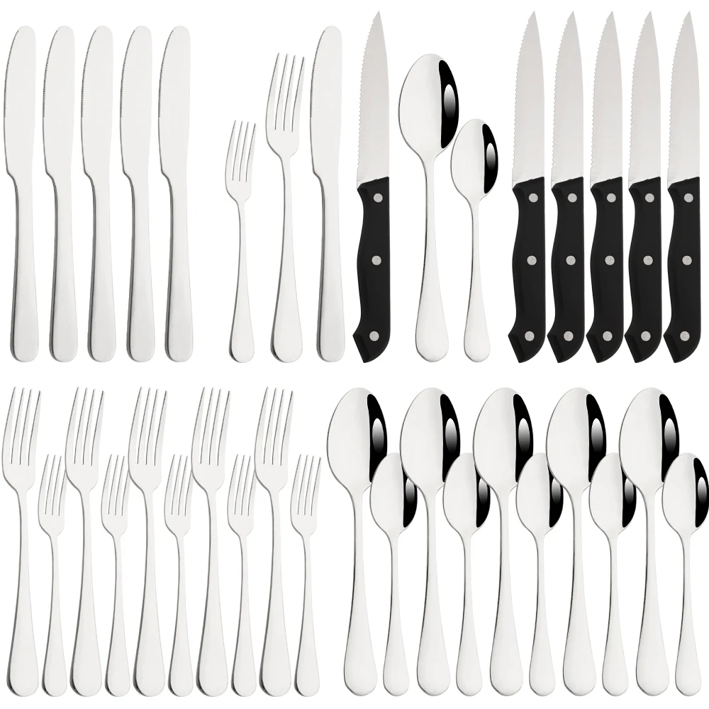 

Western 36Pcs Dinnerware Set Steak Knife Tableware Set Luxury Stainless Steel Fork Spoons Silverware Kitchen Home Tableware Set