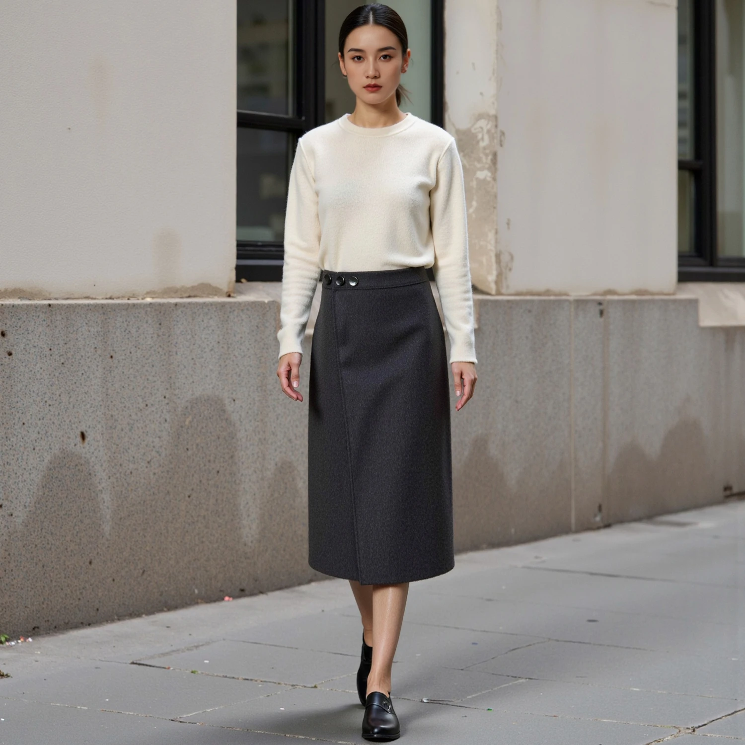 

100% wool double-sided woolen women's skirt 2025 new autumn and winter knitted fashionable women's long woolen skirt Solid color