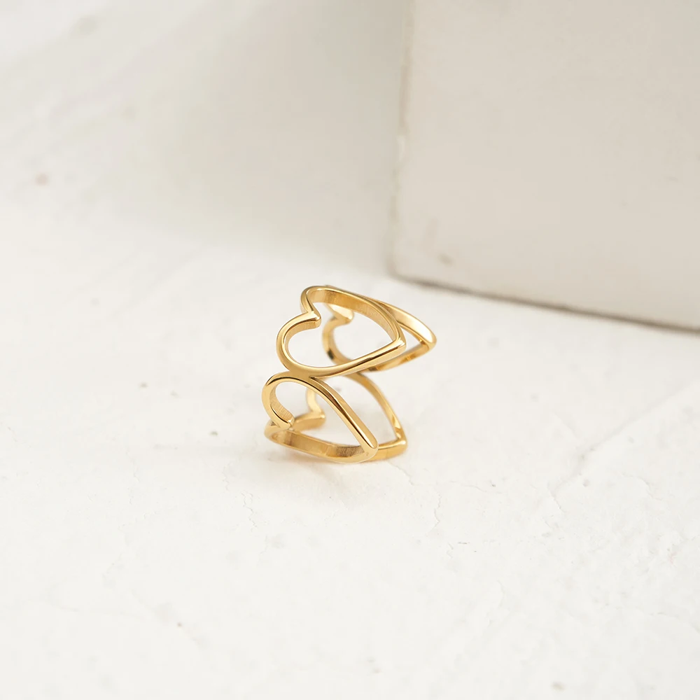 

ENFASHION Anillos Mujer Cutout Heart Luck Ring For Women 18K Plated Gold Color Stainless Steel Jewelry Simple Office R234203