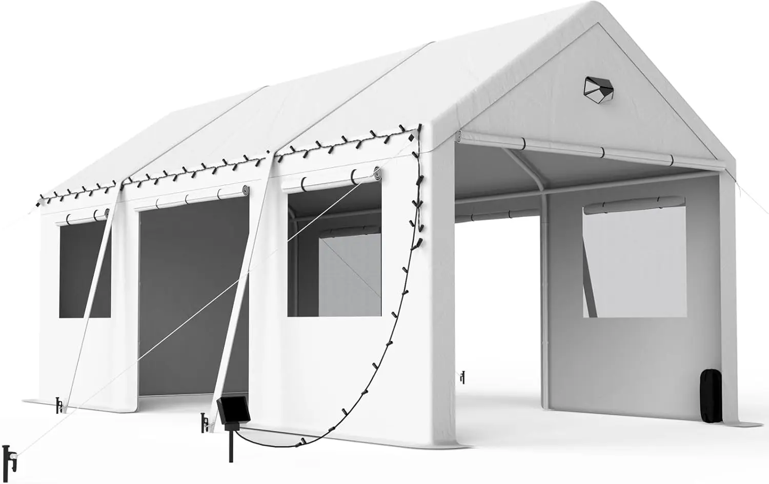 Car Port, Portable Garage Carports Canopy with Roll Up Doors & Windows and Removable Sidewalls, White