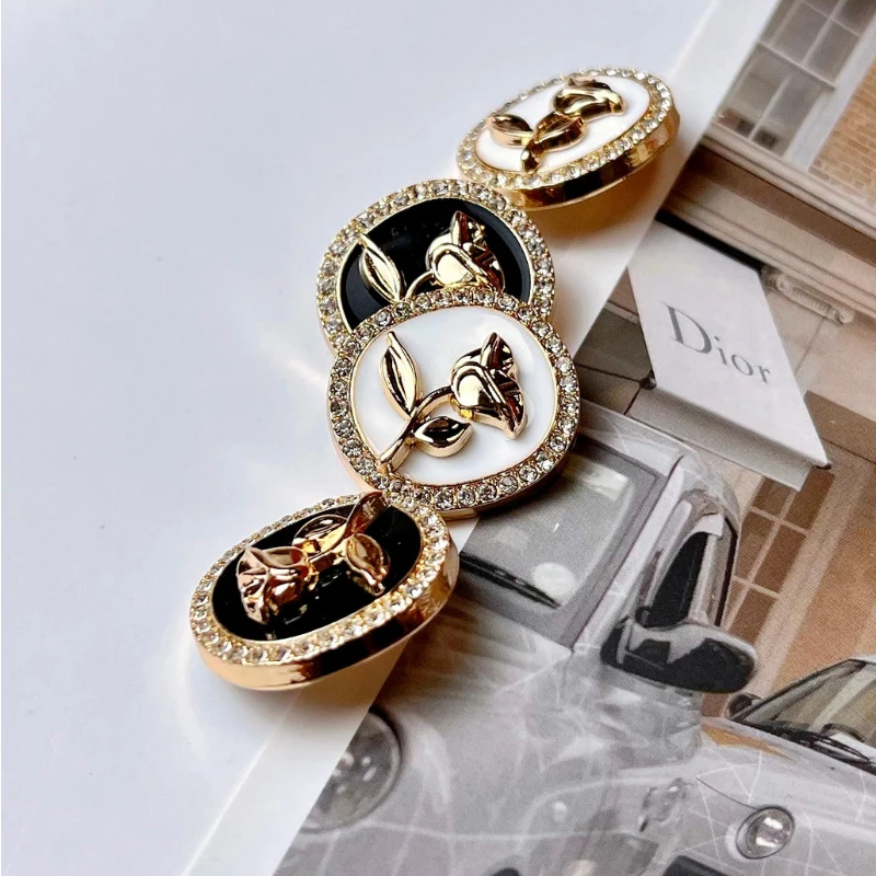 10pcs Metal Button Fashion Sewing Clothing Bag Coat Button High-Grade Rhinestones Decorative Rose Oval Button DIY Accessories