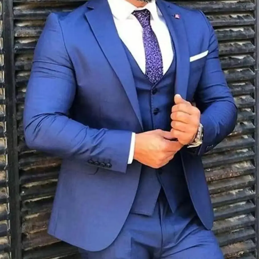 

New Casual Blue Men Suits Wedding Slim Fit Formal Groom Tuxedo Costume Homme Business 3 Piece Male Suit (Blazer+Pants+Vest) 2026