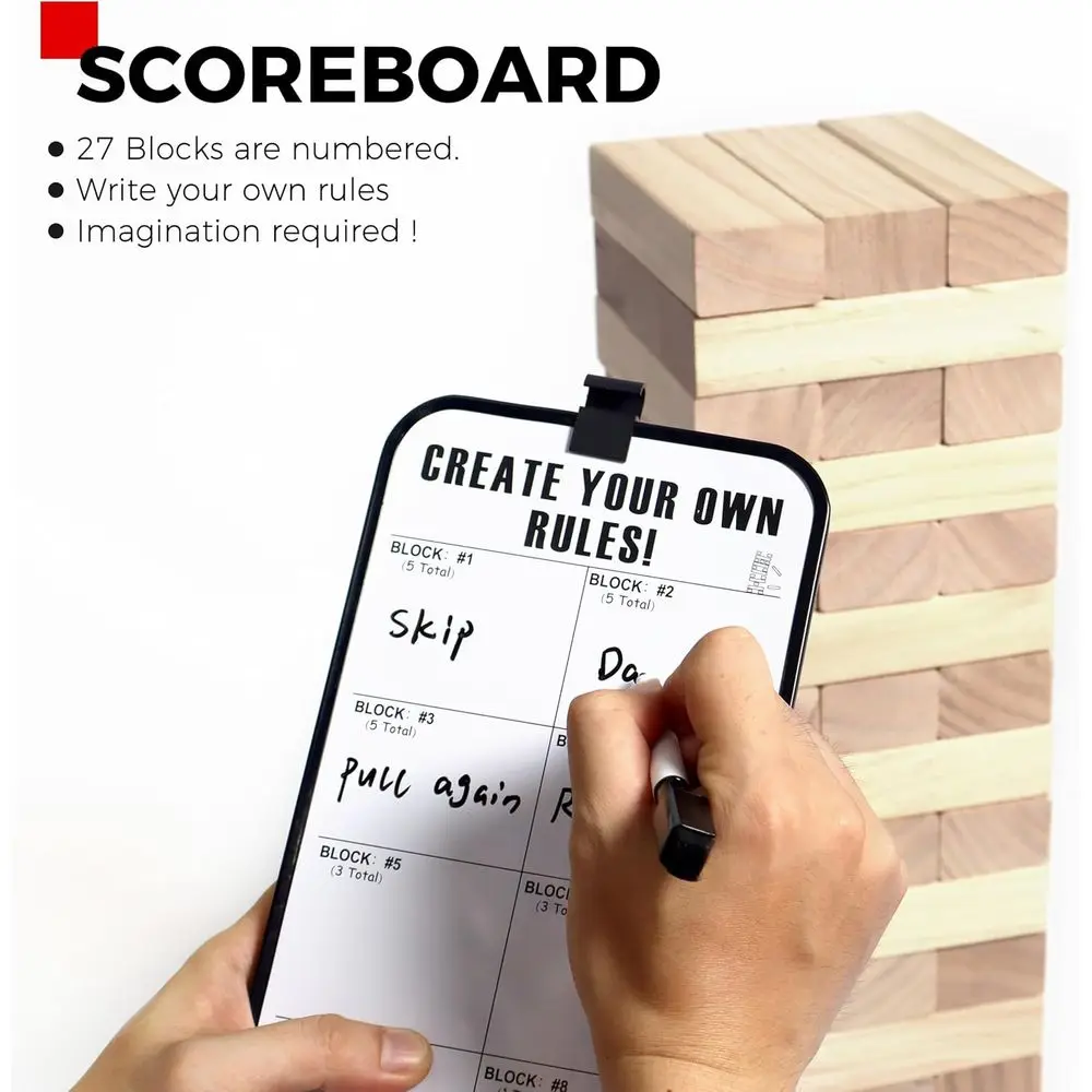 Giant Stacking Tower Game: 5 Feet Tall with 54 Blocks, Carry Bag & Scoreboard for Outdoor Fun