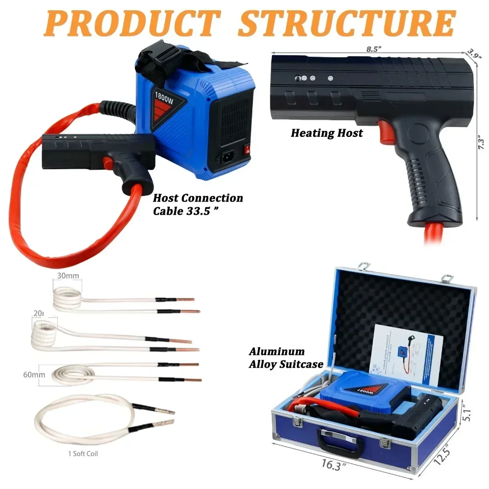 1800W Split Type Portable Induction Heater 110V/220V Flameless Induction for Car Repair Bolt Remover Tools