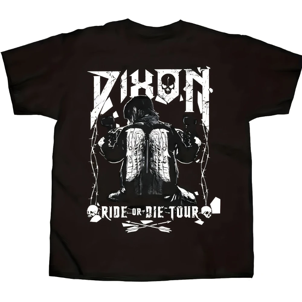 Men'S The Walking Dead Daryl Dixon Motorcycle Graphic T-Shirt Ride or Die Tour Design with Daryl Dixon Motorcycle Rider Print