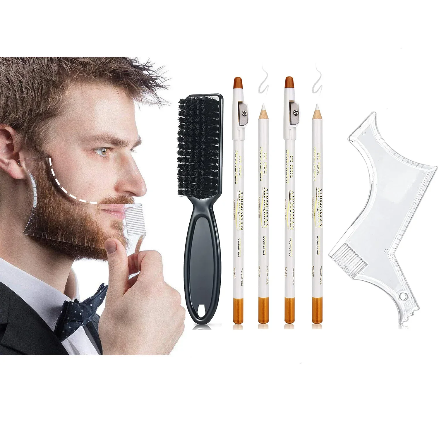 

Beard Shaper Set Stencil Tool 4Pcs Beard Line Pen Brush Ruler Styling Tool Men Beard Template Guide Shaping Professional