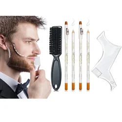 Bart Shaper Set Schablone Werkzeug 4Pcs Bart Linie Stift Pinsel Lineal Styling Werkzeug Männer Bart Vorlage Guide Gestaltung Professionelle