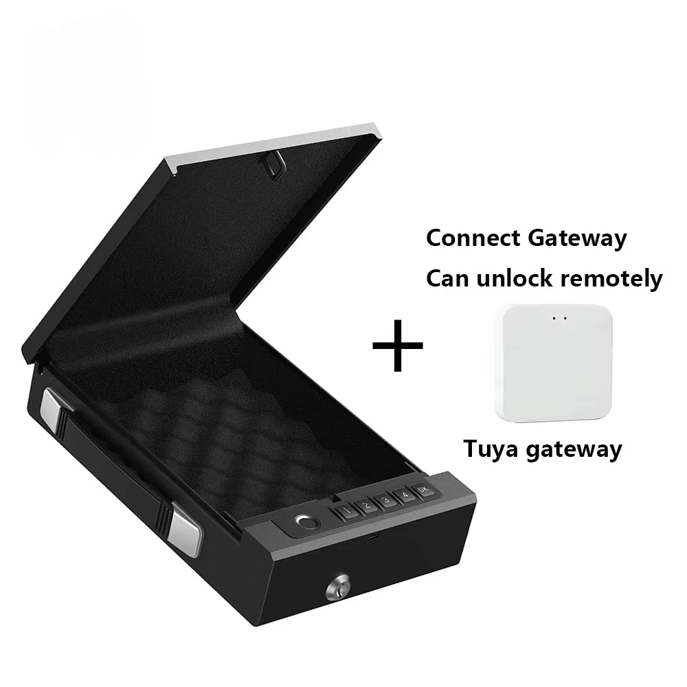 Portable 4-in-1 Tuya Gun Safe Alloy Steel Pistol Safe Box APP Fingerprint Password Key Unlock Home Security