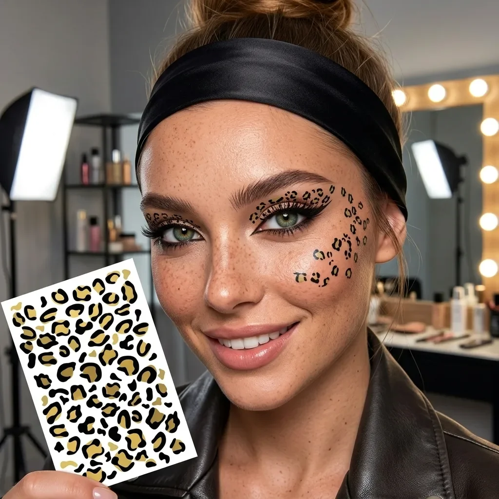 

Waterproof Gold Foil Leopard Temporary Tattoo Stickers Retro Western Style Face Eye Body Decor Stickers For Party Festival Cosplay Makeup
