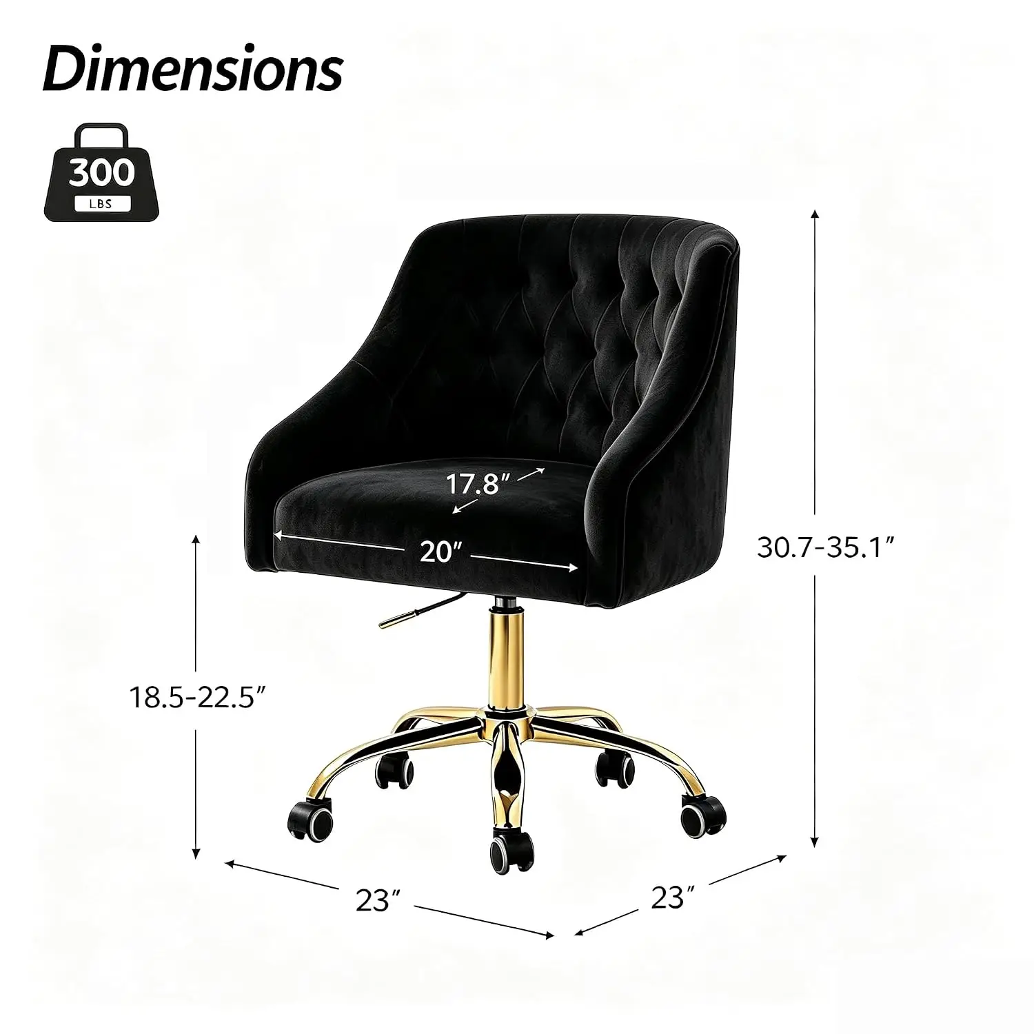 Velvet Office Swivel Chair, Vanity Chair, Fabric Desk Chair, Pretty Fancy , Gold Office for Girls, 360°Swivel Height