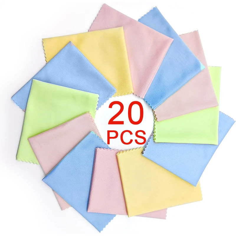 20pcs Assorted Colors Microfiber Cleaning Cloths for Cleaning Eyeglasses Cell Phones Screens Lenses Gla