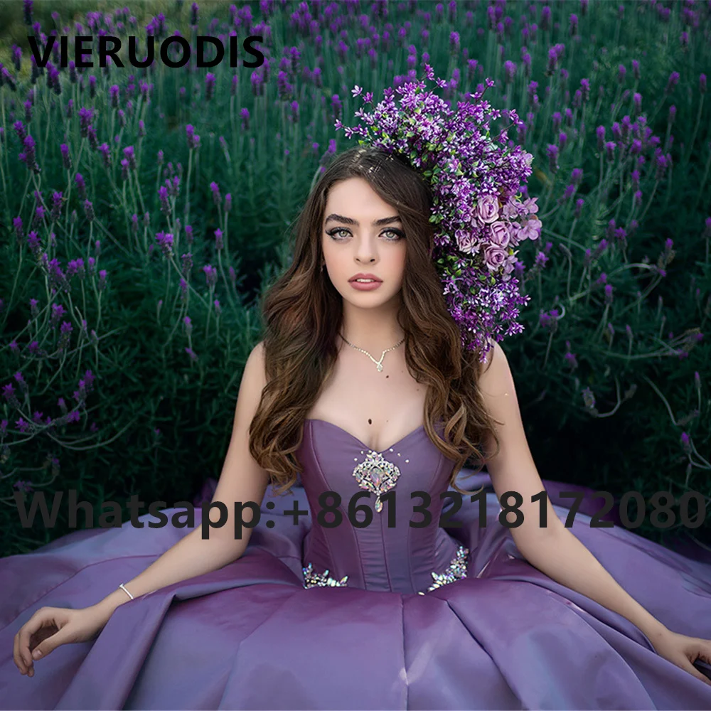 

Purple Satin Ball Gown Quinceanera Dresses Sweet 16 Strapless Prom Gowns Sweet 15 Vestido De 15 Anos Quinceanera