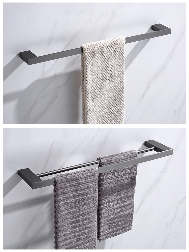 Ashso Nordic Light Luxury Gun Gray Hotel Toilet Toilet Wall Mounted Bath Towel Holder Storage Towel Rack Set