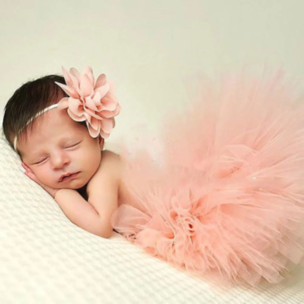 Casual Newborn Photography Props Infant Tutu Skirt Flower Headband Skin Friendly Baby Headband Polyester Newborns Costume