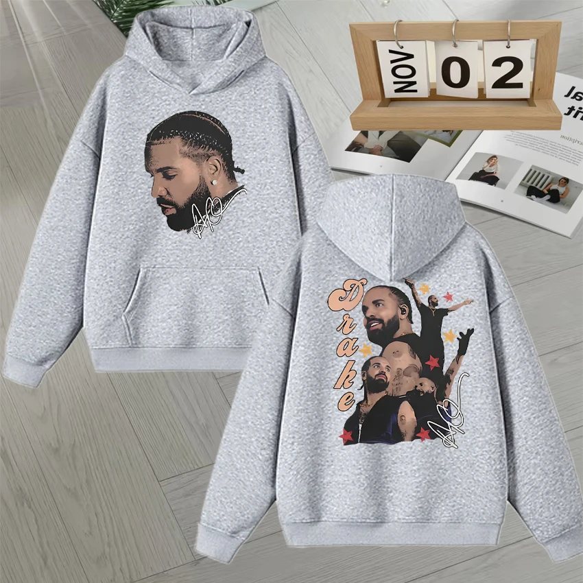 Fashion Hot Sale Rapper Drake Face Graphic Double Sided Print Hoodie Long sleeve Men Women harajuku Pullover Unisex Sweatshirts