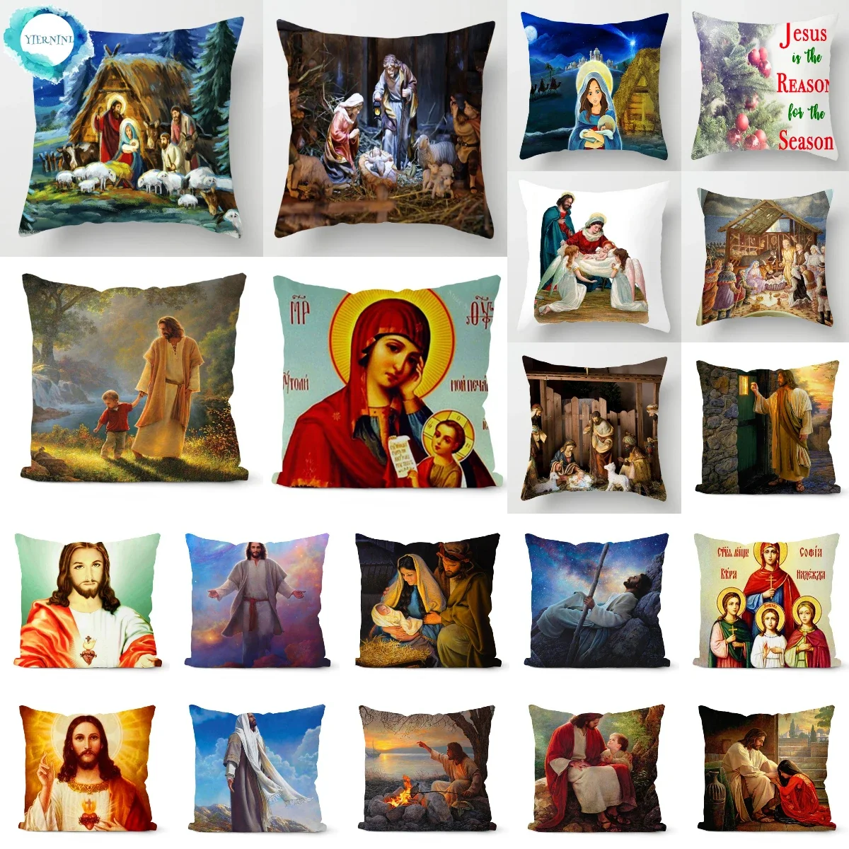 

Nativity Cushions Case Retro Oil Painting Christmas Pillowcase Hot Jesus Christ Print Throw Pillows Case Sofa Chair Room Decor