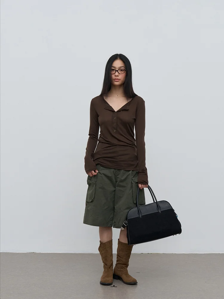 

Женская облегающая футболка Rebornique 2025 с длинным рукавом и круглым вырезом, с открытым передом, мягкая, эластичная, повседневная, для занятий спортом