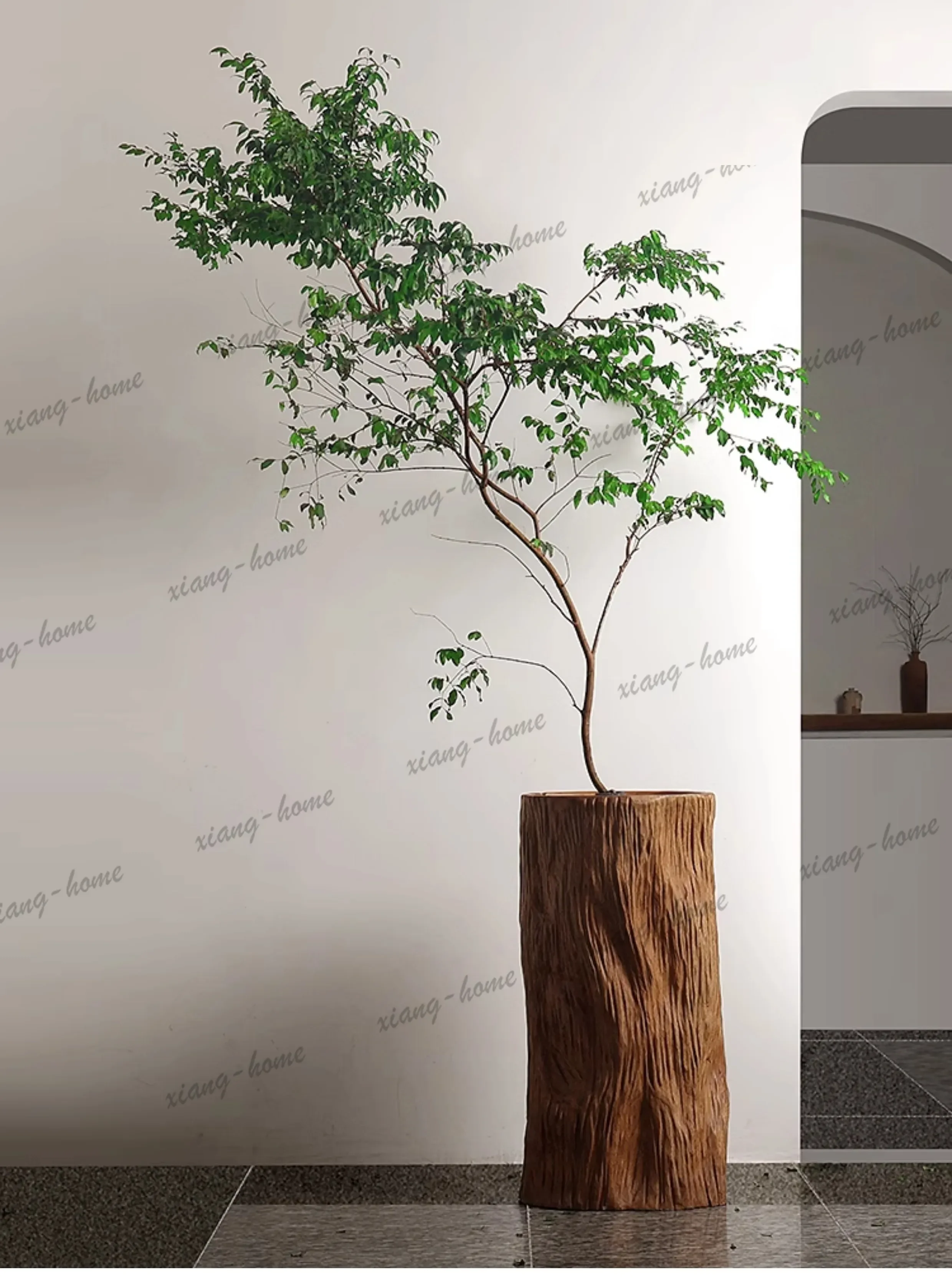 PG floor-to-ceiling flower ware, solid wood digging, flower growing wooden barrel, retro large vase decorative ornament