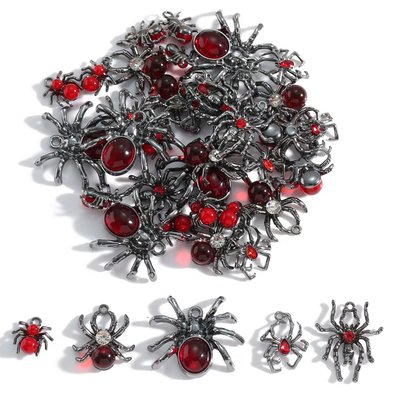 5 Stück/Lot Anhänger im dunklen Gothic-Stil mit Spinnenmotiv, Metallanhänger für DIY-Halsketten, Ohrringe, Schlüsselanhänger, Schmuckherstellung, Zubehör, Komponenten – Detail 2