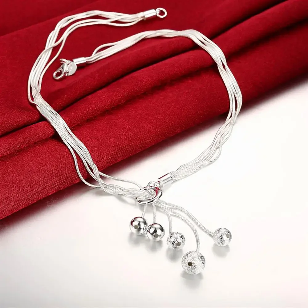 Charm 925 sterling silver Bracelets necklace earring Jewelry set for Women Fashion Party Gift Girl hanging beads