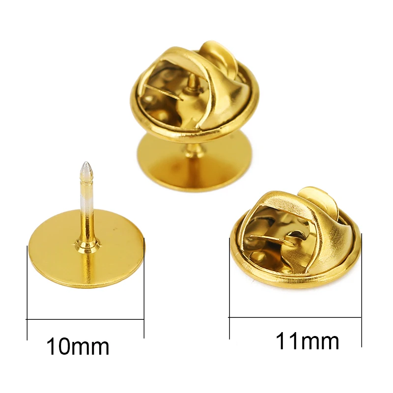 10sets Stainless Steel Brooch Base Holder Lapel Badge PVD Never Fade Cabochon Settings Flat Back Brooch Locking Jewelry Making view 2