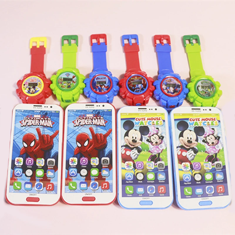 Disney Anime Mickey Mouse Projection Watch Kawaii Minnie Frozen Mobile Phone Model Cartoon Elsa Electronic Watch Toy Gift