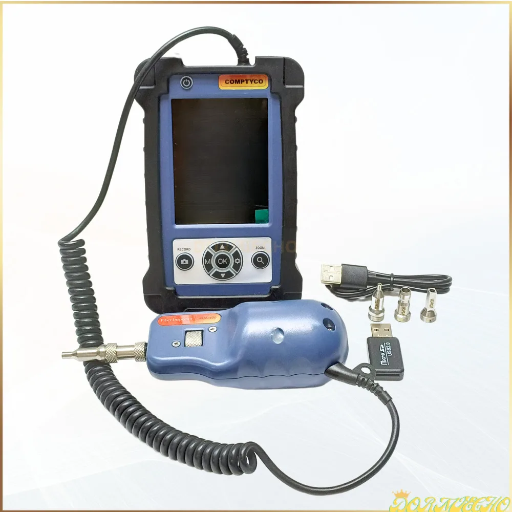 AUA-400 Fiber Optic Inspection Microscope Probe Fiber Inspector With LCD ，Monitor Support UPC/APC Adapter, 3.5 