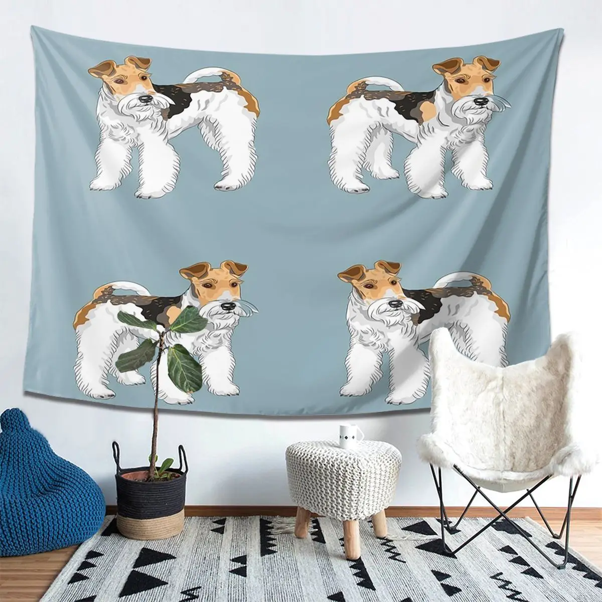

Retro Wire Haired Fox Terrier Design Tapestry Decoration Art Aesthetic Tapestries for Living Room Home Wall Cloth Wall Hanging