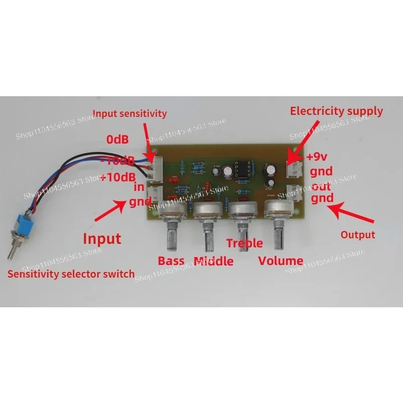 DIY Handmade Portable Guitar Speaker Pre-Tuning Board - 3-Stage EQ Adjustment Pre-Amp Circuit Board