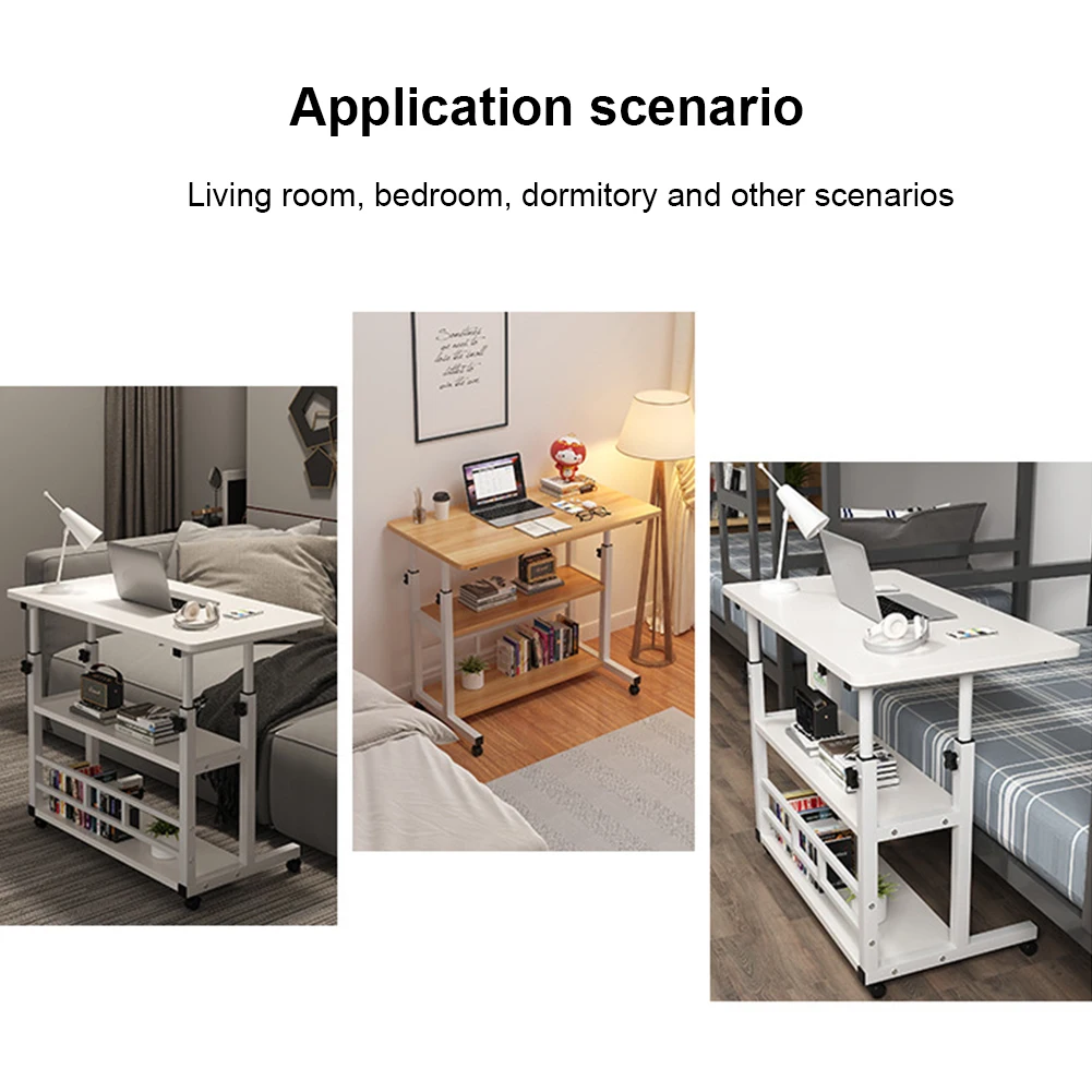 롤링 휠이 있는 높이 조절 가능한 컴퓨터 책상 조절 가능한 침대 옆 노트북 책상 기숙사 및 침실을 위한 다층 보관함
