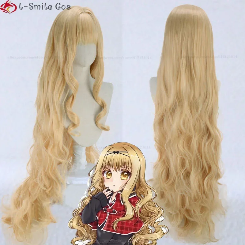 Anime Mashiro Rima Cosplay Wig 110cm Long Golden Curls Heat Resistant Synthetic Hair Halloween Party Wigs Wig Cap