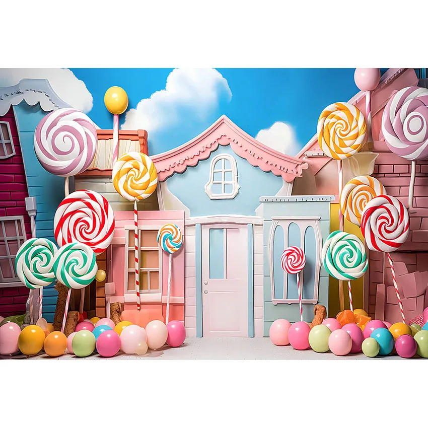 Avezano Sweet Candy Background for Photography Outdoor Sky Pink Small House Kids Portrait Shooting Backdrop Photo Studio Props