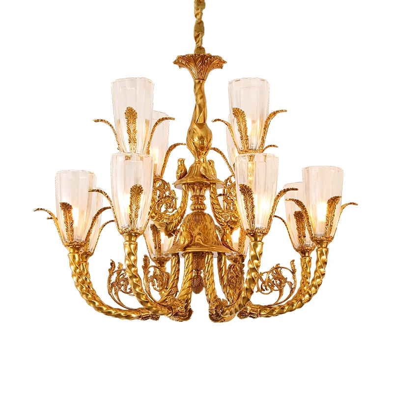 DINGFAN High Quality Classic French Luxury Living Room Home Decorative Brass Led Glass Chandelier