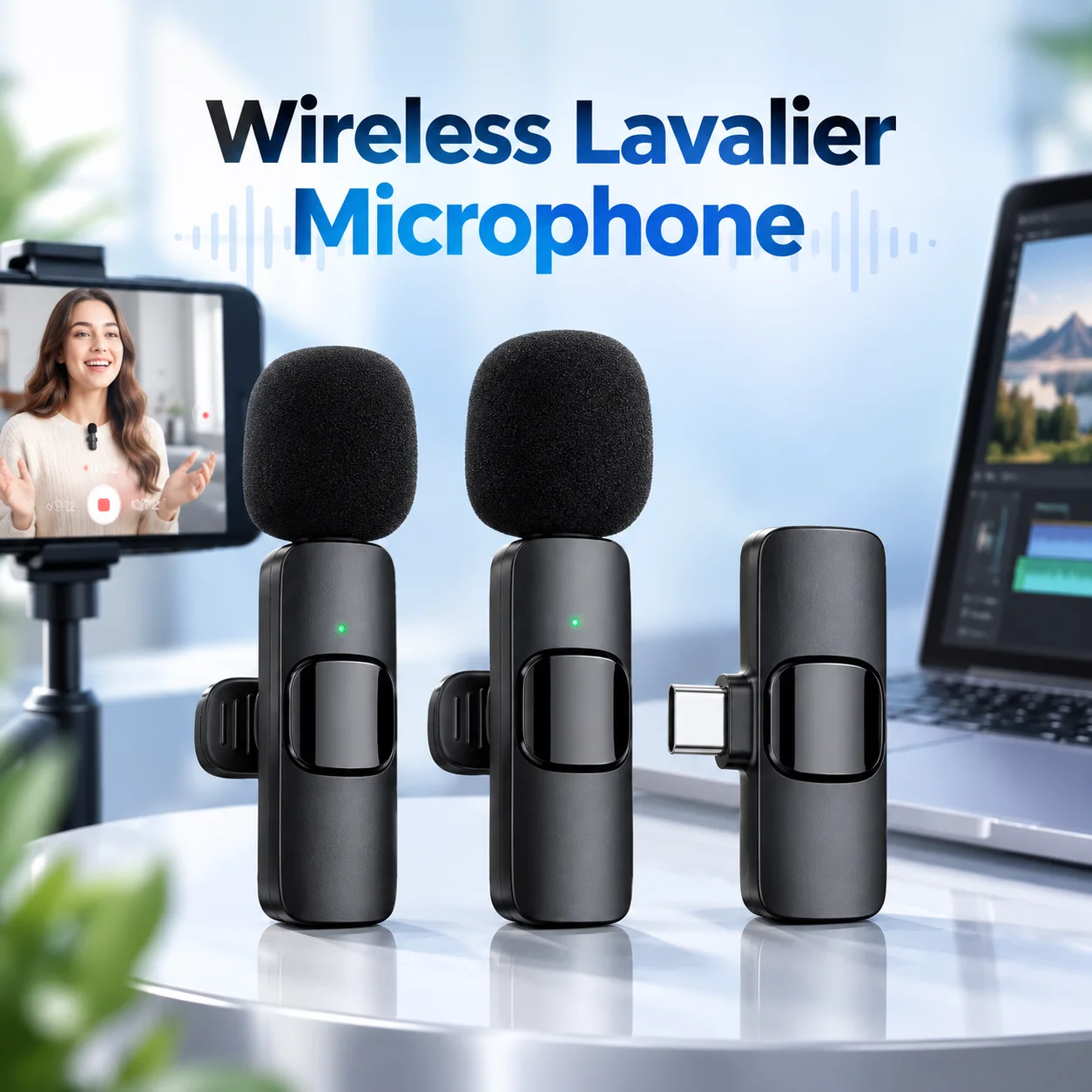 Wireless Lavalier Microphone Dual Receiver - Wireless Lavalier Microphone Type-C Dual Mic