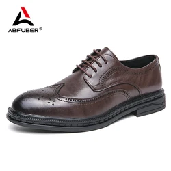 Brand Fashion Derby Leather Men Shoes Brogue Breathable Lace up Business Office Dress Shoes Men Wedding Party Shoes For Man