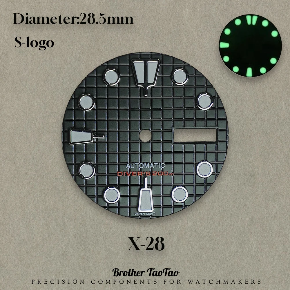 NH35/NH36 Waffle Dial 28.5mm S-Logo-Double Calendar Mechanical Movement Mod Part for Watch Customization