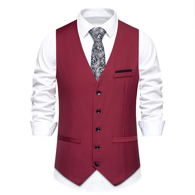 Heren Rode Casual Jurk Pak Vest Slim Fit V-Hals Zakelijk Formeel Vest Heren Feest Diner Bruiloft Prom Smoking Gilet Homme