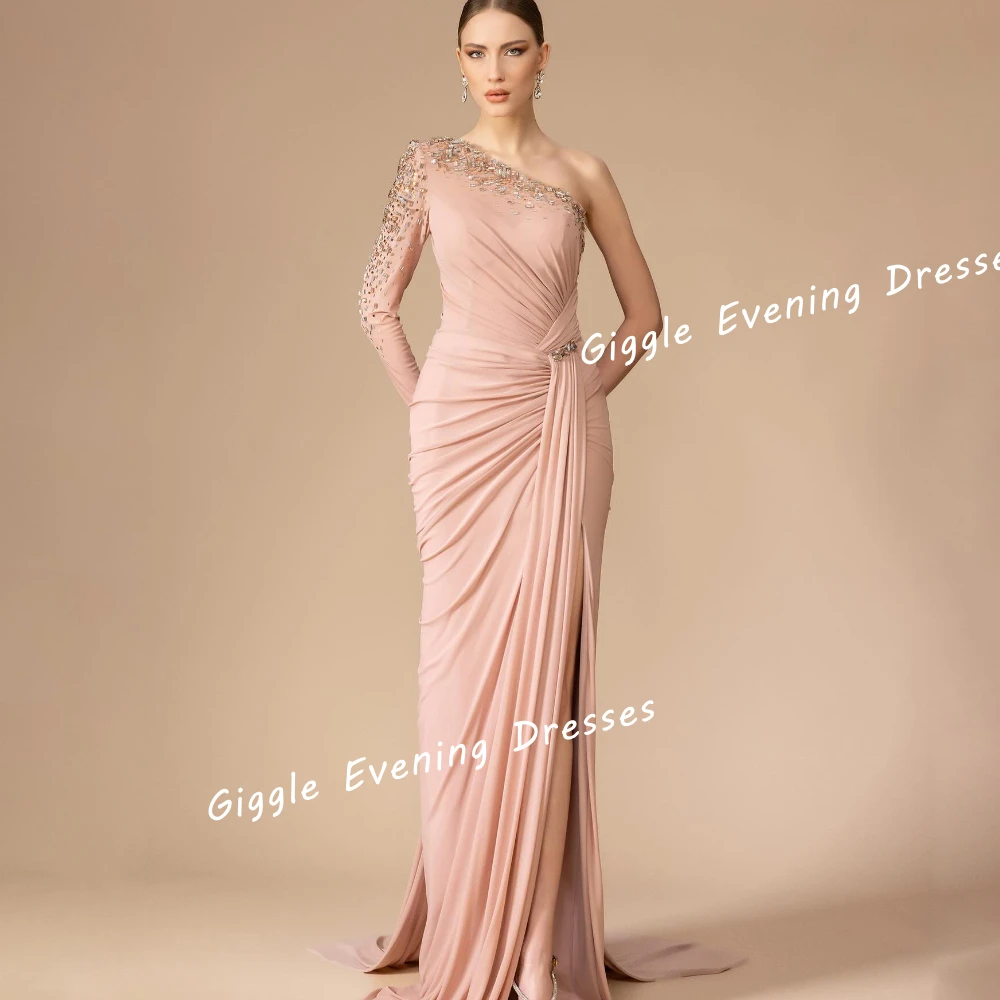 Chiffon Illusion Beading Nobility Prom Gown Saudi Arab Pleating Floor-Length Slit Chic And Elegant Evening Dress For Women 2024