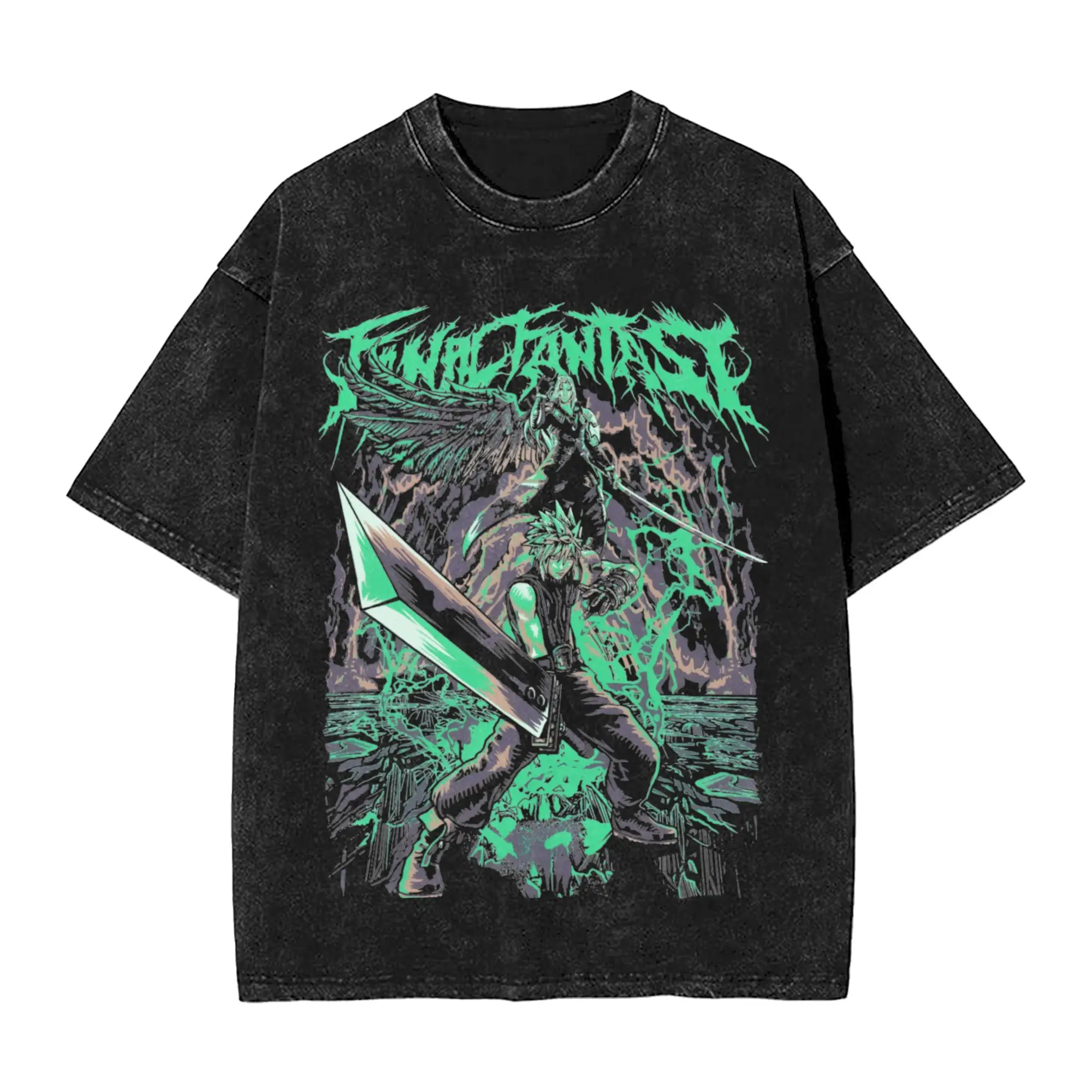 Harajuku Finals Fantasys  Vintage Washed T-Shirt Men Cotton Short Sleeve  Crewneck Summer Clothes