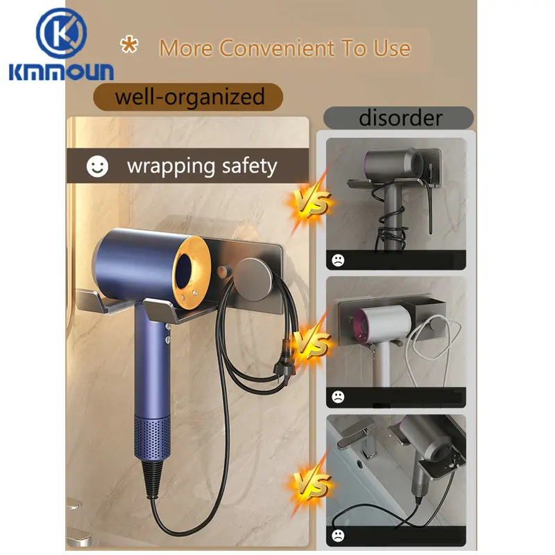 رمادي/أسود مجفف الشعر حامل الأسر حديثا رف مجفف الشعر رف الحمام الجرف المعدني الحائط تخزين هوك #2