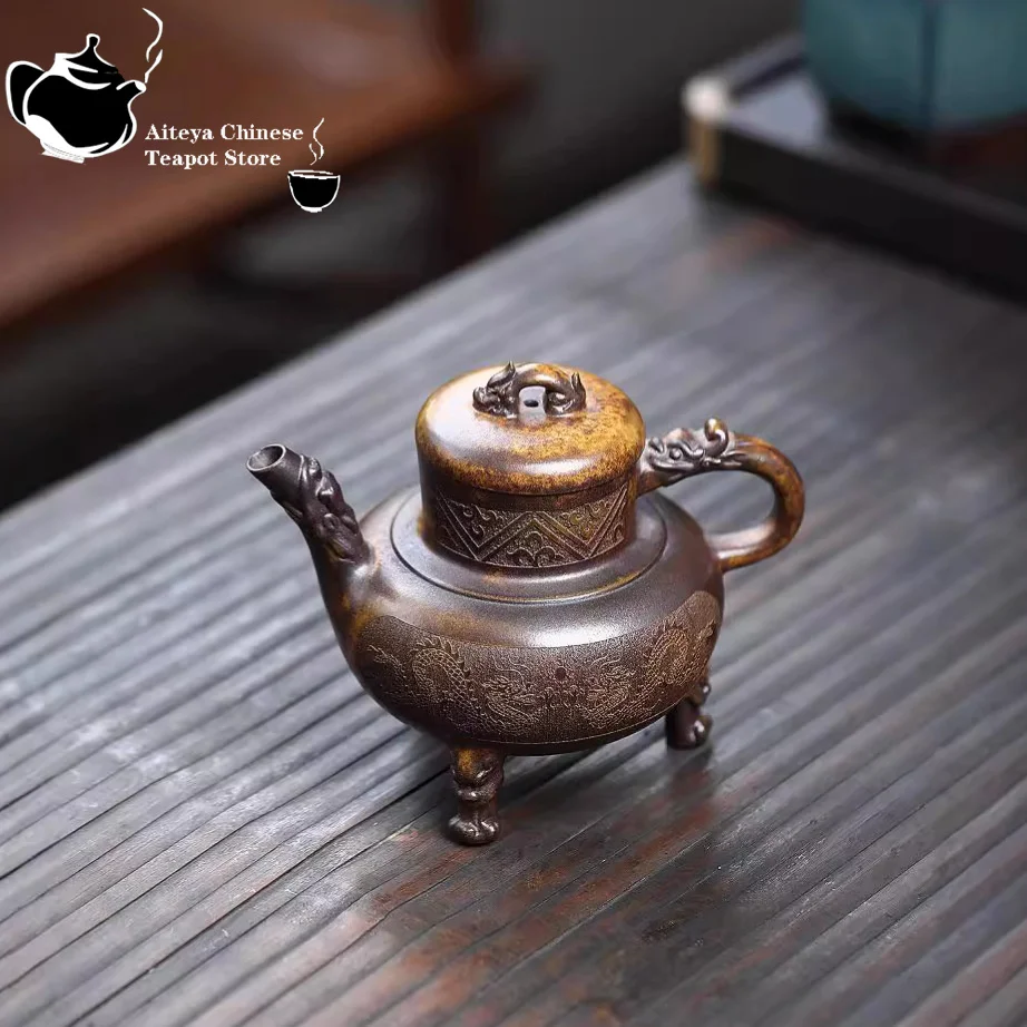 

Yixing purple clay teapot, original ore, dragon kiln, wood burning, dragon bone, golden sand, three legged stove, tripod, teapot