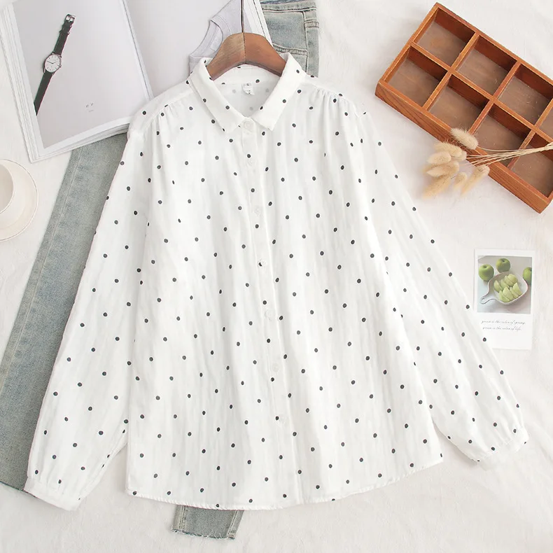 

Вышитые хлопковые женские рубашки с длинным рукавом, бело-голубые, весна 2026, новые повседневные свободные блузки и топы, изысканная женская одежда